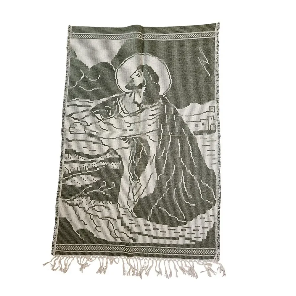 Lithuanian Woven Religious Wall Hanging Jesus Prayer Fringe Tapestry 43x28